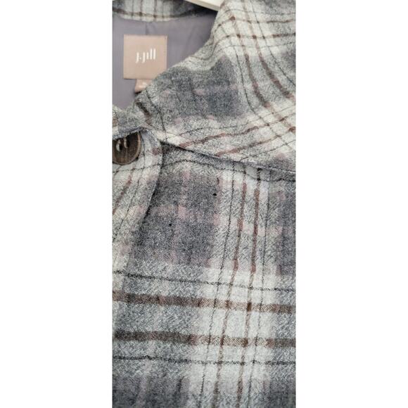 J Jill Size XL Plaid Coat Button Up Jacket Wool Blend Grey /Brown Front Pockets - Picture 6 of 7